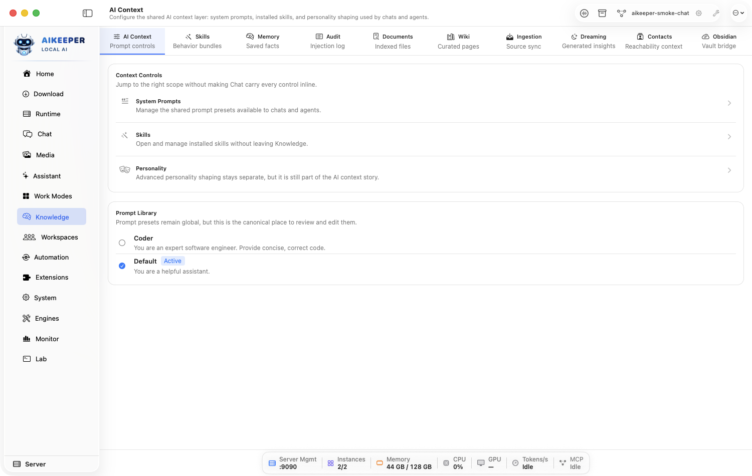Current Knowledge hub with its ten-tab navigation.